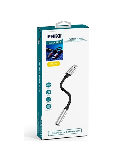 Phixi Basic Ca110 Metal Başlıklı Örgü Kablo Lightning To 3.5mm Jack Çevirici-246