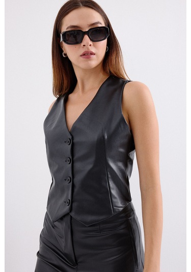 Bigdart 6799 Kısa Suni Deri Yelek - Siyah 001