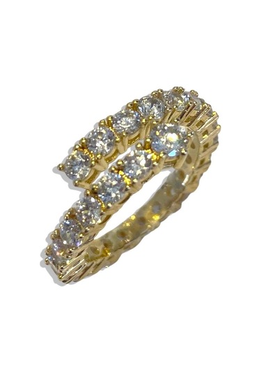 Tamtur Taşlı Gold Gümüş Yüzük Gümüş