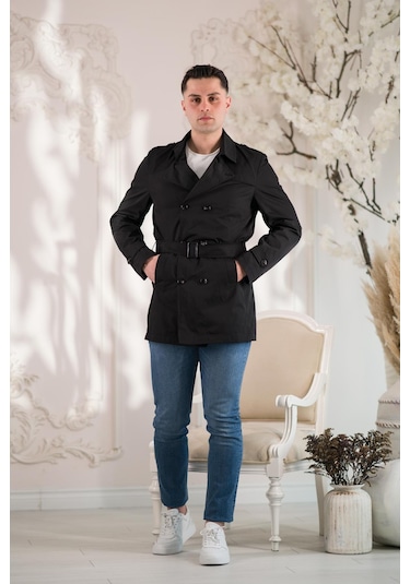Slim Fit Astarlı Baharlık Kemerli Erkek Trençkot 001