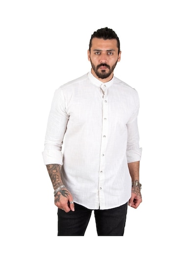 Deepsea Erkek Çizgili Likralı Hakim Yaka Gömlek (541217898)