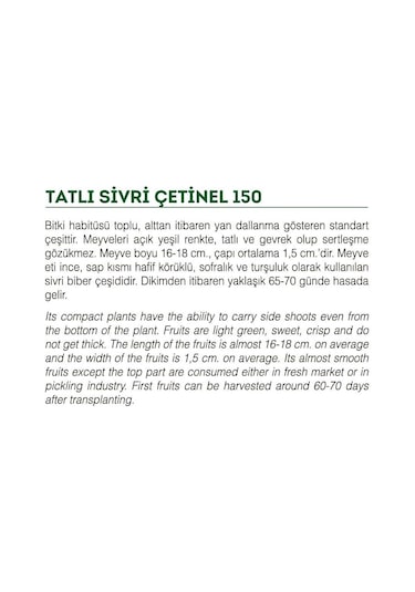 Ata Tohumu Tatlı Sivri Çetinel Biber 100 Adet Tohum