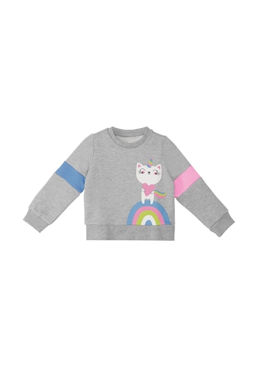 Denokids Rainbow Cat Kız Çocuk Alt-Üst Eşofman Takımı - Gri - Pembe