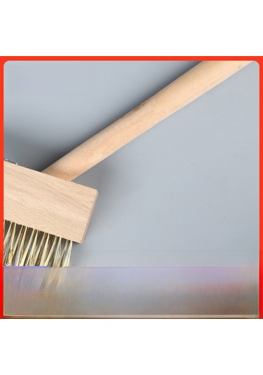 Geeroyoo Ahşap Uzun Saplı Bakır Kaplı Çelik Telle Yapılmış Çim Kaldırıcı Bahçe Fırçası - C Tipi Metal Renkli Çok Amaçlı Temizleme Aleti