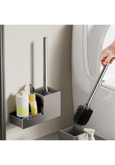 Tuvalet Fırçası Tutucu Duvara Monte Banyo Temizleme Fırçası Siyah Siyah