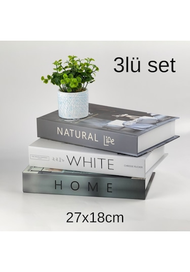 3 Lü Kitap Görünümlü Dekoratif Kutu Seti, İskandinav Tarz Modern Ev Dekorasyonu- Set-4