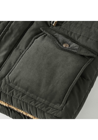 Yihemaoyi Yihemaoyi Kapüşonlu Kışlık Kalın Uzun Kaban 001 Haki