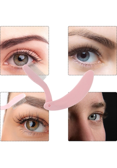 Vkemall Katlanabilir Paslanmaz Çelik Dişli Göz Kirpik Fırçası Ve Kaş Tarama Aracı - Pembe