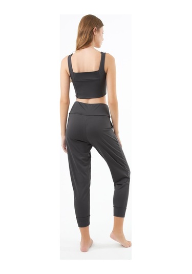 Füme Kare Yaka Crop Top Büstiyer Füme