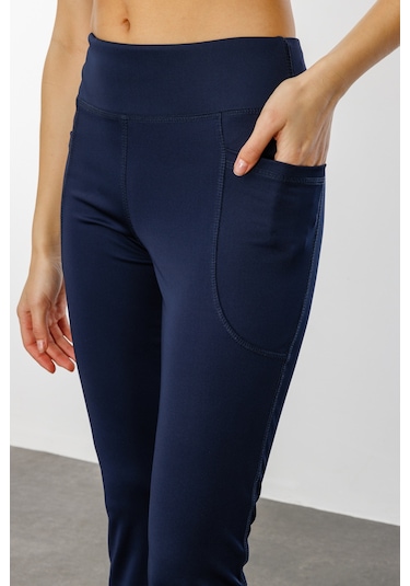 Kadın Yüksek Bel Toparlayıcı Çift Cepli Ispanyol Paça Tayt İspanyolpaça-tayt Lacivert