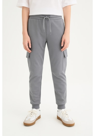 Erkek Çocuk Basic Kargo Cepli Jogger Paça Okul Eşofman Altı Ak2322-1 Gri