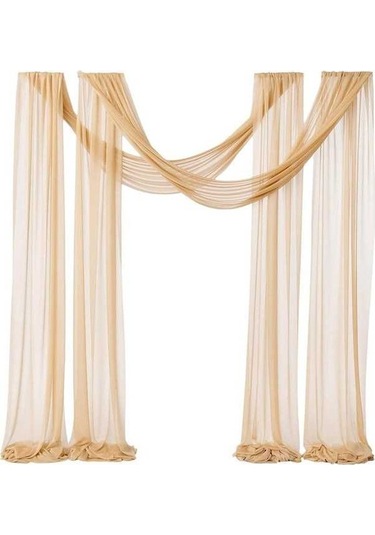 Novahub Altın Şifon Düğün Kemeri Masa Örtüsü, Çardak Perde, Dekoratif Kumaş Örtü Altın