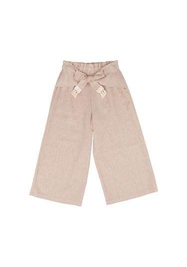 Kurdele Bağlamalı Keten Pantolon Bej