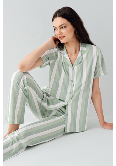 Arnetta Kadın Yeşil Gömlek Pijama Takım Ar3589-s-v1 Yeşil