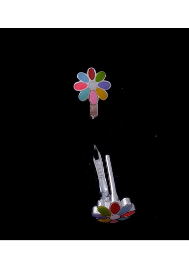 925 Ayar Gümüş Renkli Mineli Yapraklı Çiçekli Gümüş Çocuk Küpesi