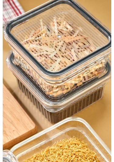 3 Parça Contalı Ve Sızdırmaz Kapaklı Saklama Kabı Seti Buzdolabı Ve Kuru Gıda Uyumlu 3x850 Ml Şeffaf