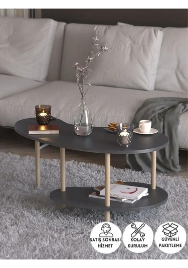 Fasülye Orta Sehpa Ahşap Ayaklı Sehpa Iki Raflı Sehpa Dekoratif Sehpa Gazetelikli - Antrasit Fasülye Orta Sehpa Ahşap Ayaklı Sehpa Iki Raflı Sehpa Dekoratif Sehpa Gazetelikli - Antrasit