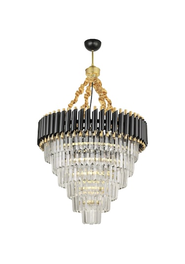 Avizemoda Palmira 60 Cm'Lik Kristal Taşlı Lüks Avize 6'Lı - (Siyah-Gold)