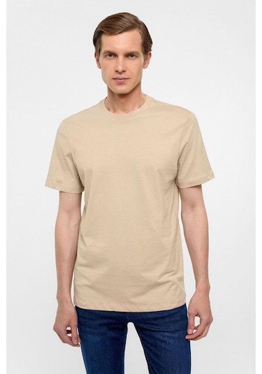 Bej Regular Düz Bisiklet Yaka Tişört-38576 Bej