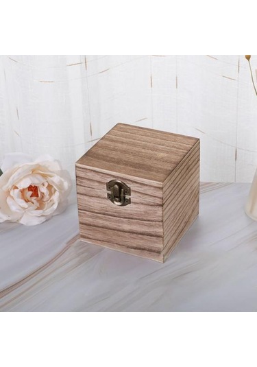 Depolama Tutucu Retro Tarzı Kapaklı Tasarım Kare Şekilli Ahşap Vintage Takı Küçük Öğeler İçin Saklama Kutusu Natural