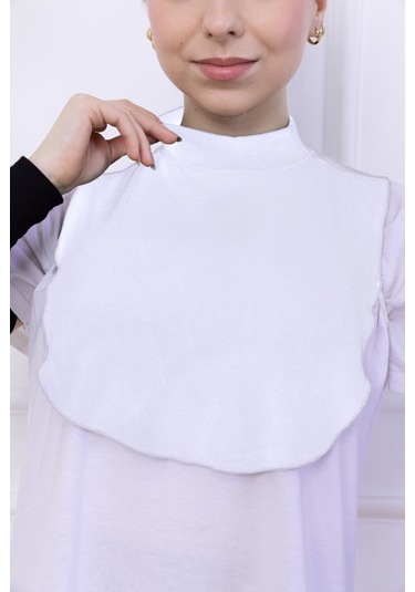 Balıkçı Yaka Boyunluk Beyaz - Dik Yakalı Kadın Tesettür Penye Yarım Body Hijab Namaz Boyunluğu Beyaz