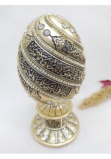 Yumurta Ayet-El Kürsi Kristal Taşlı Dini Obje Biblo Büyük Sarı