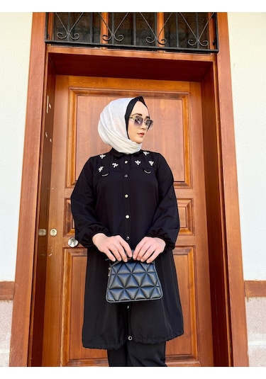 Taşlı Şık Düğme Detaylı Gömlek Siyah