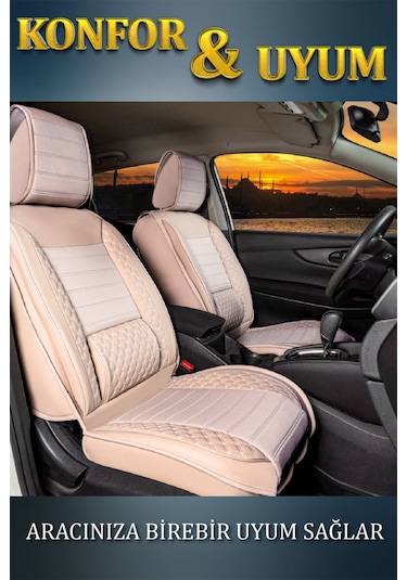 Citroen C5 Lüx Deri Oto Koltuk Kılıfı Ön Arka Takım Safir Serisi Bej