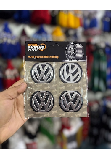 Universal Araç Uyumlu, Ww Jant Göbeği Arması, Sticker 4'lü Set 60mm Gümüş