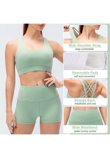 Yunboo Kadın Spor Sütyen Ve Şort Seti - Yoga Koşu İçin U Göğüslü Sırt Açık Model