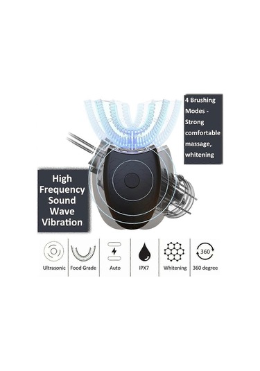Yetişkinler İçin U Şeklinde Elektrikli Ultrasonik Diş Fırçası, Tüm Ağzı Temizlemek İçin 360 Otomatik Diş Fırçasıwhite