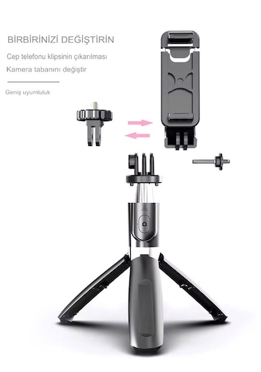Telefon Ve Kamera Uyumlu Bluetooth Tripodlu Selfie Çubuğu 19-10