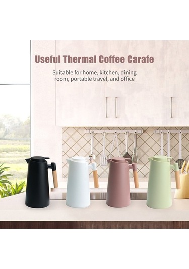 Ulzyvf Çift Cidarlı Vakumlu Termos Kahve Sürahisi - Sıcak Ve Soğuk Ahşap Kulplu Beyaz, Ahşap Mutfak Kahvesi Beyaz