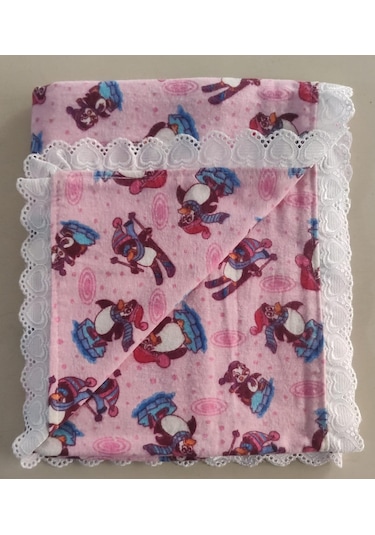 Pazen Bebek Battaniyesi 100% Pamuk 90 X 90 Ölçülerinde Penguan Pembe - Mavi