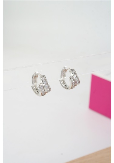 Byzeynaaksesuar Kadın Özel Tasarım Zirkon Taşlı 2'li Minimal Küpe 0011 Çok Renkli