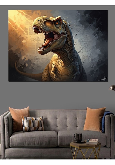Ahşap Tablo Kükreyen Dinozor T-rex Portre Tablosu