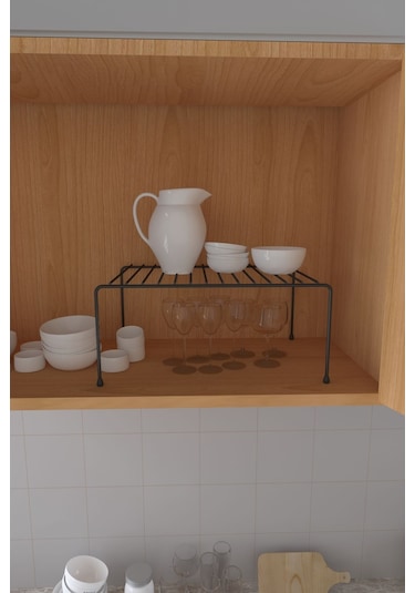 Eva Metal Tasarim Dolap Içi Düzenleyici Organizer Tezgah Banyo Tabak Bardak Düzenleme Siyah