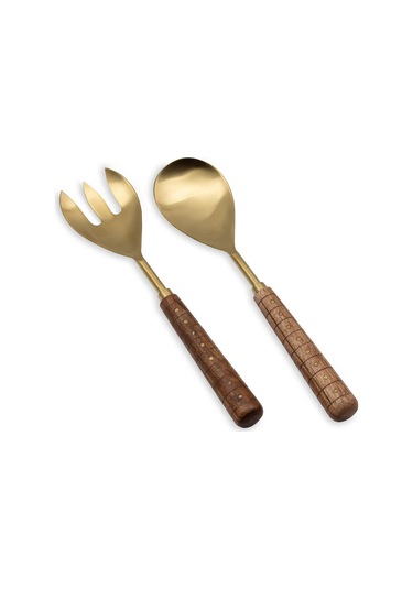 The Mia Wood Salata Servis Takımı 2 Parça Gold