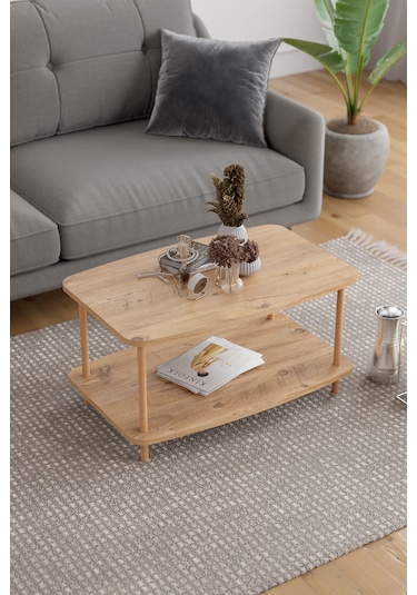 Orta Sehpa Ahşap Ayaklı Sehpa İki Raflı Sehpa-çam