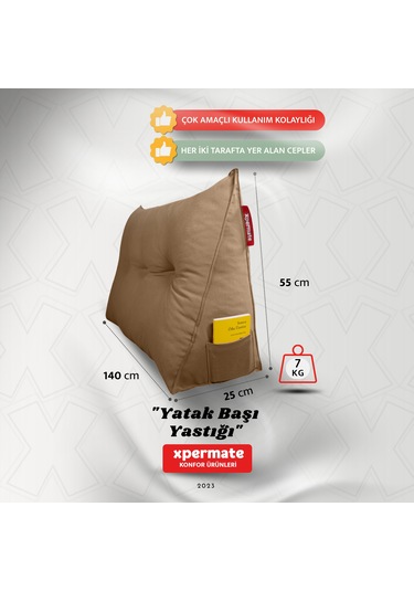Yatak Başı Yastığı Sırt Ve Bel Destek Yastığı 140 Cm Kahverengi