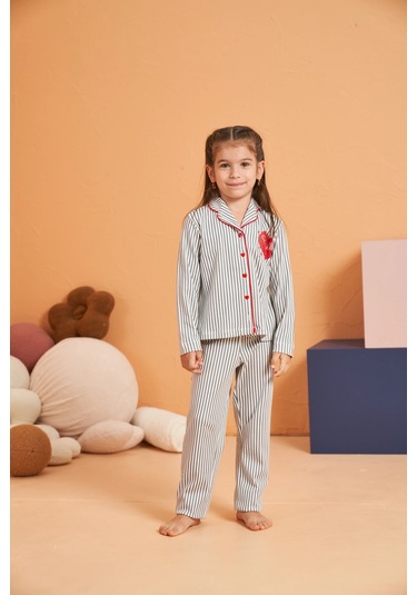 Modadua Pjs 28065 Çocuk Düğmeli Pijama Takım Gri