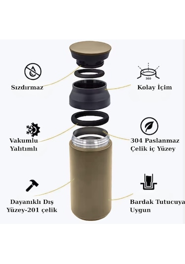 Paslanmaz Çelik Bardak Mug Termos 350 Ml Çift Katmanlı, Sızdırmaz Kapaklı Krem
