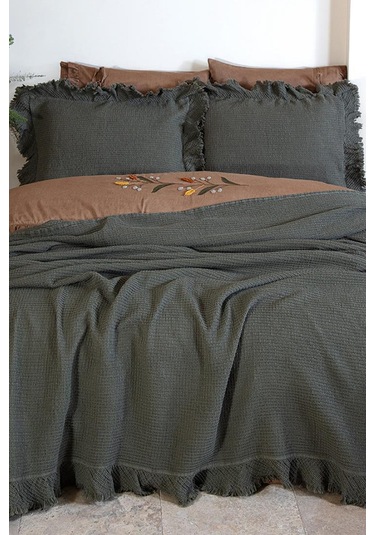 Ecocotton Dina Yeşil Çift Kişilik %100 Organik Pamuk Pike/yatak Örtüsü