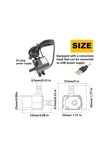 Oldfriend 3 Parçalı Usb Akvaryum Pompası Seti 5ft Hortum 240l/s Fıskiye