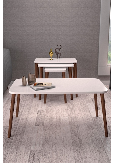 Zigon Sehpa Kr Ve Orta Sehpa Set Torna Kr Beyaz