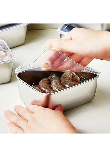 Kangvka 12 Adet 6 Litre Multifonksiyonlu Paslanmaz Çelik Buzdolabı Saklama Kutusu, Havuzlu Kapaklı, Yemek Tazeliğini Uzatır, Toplumlu Ev/mutfak/restoran Kullanıma Uygun Gümüş