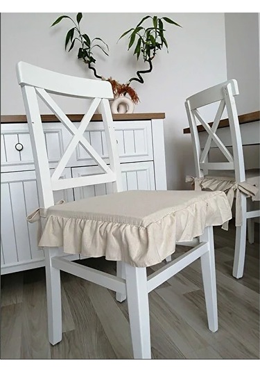 İskandinav Stil Naturel Buldan Keten Fırfırlı Bağcıklı Sandalye M