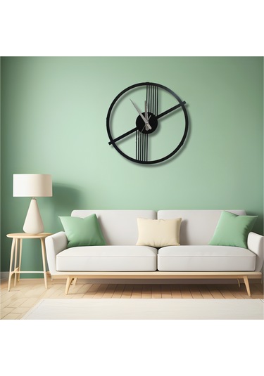 Retro Ve Modern Arası Şık Duvar Saati Siyah Metal, 40 Cm Siyah