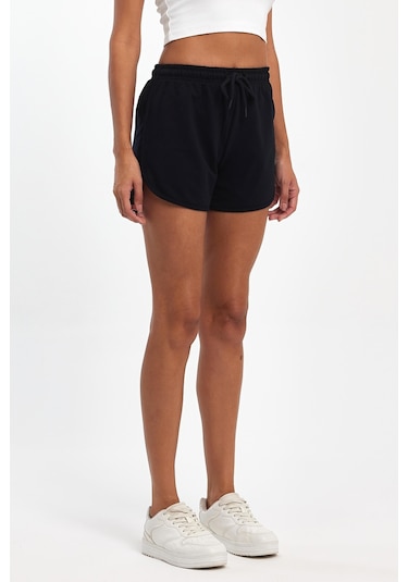 Kadın Yırtmaçlı Mevsimlik Premium Kumaş Regular Fit İpli Lacivert Kısa Mini Şort