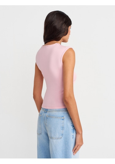Dilvin 21054 Büzgülü Basic T-shirt-toz Pembe Toz Pembe
